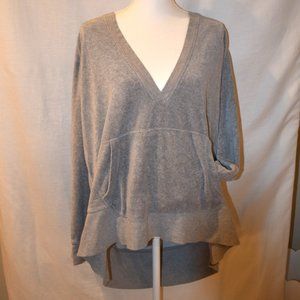 Grey Oversized Cropped Hoodie V-Neck